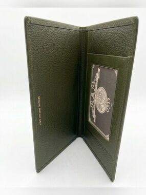 Vintage Slim Bifold Wallet in Olive Green Genuine Buffalo Calf Leather